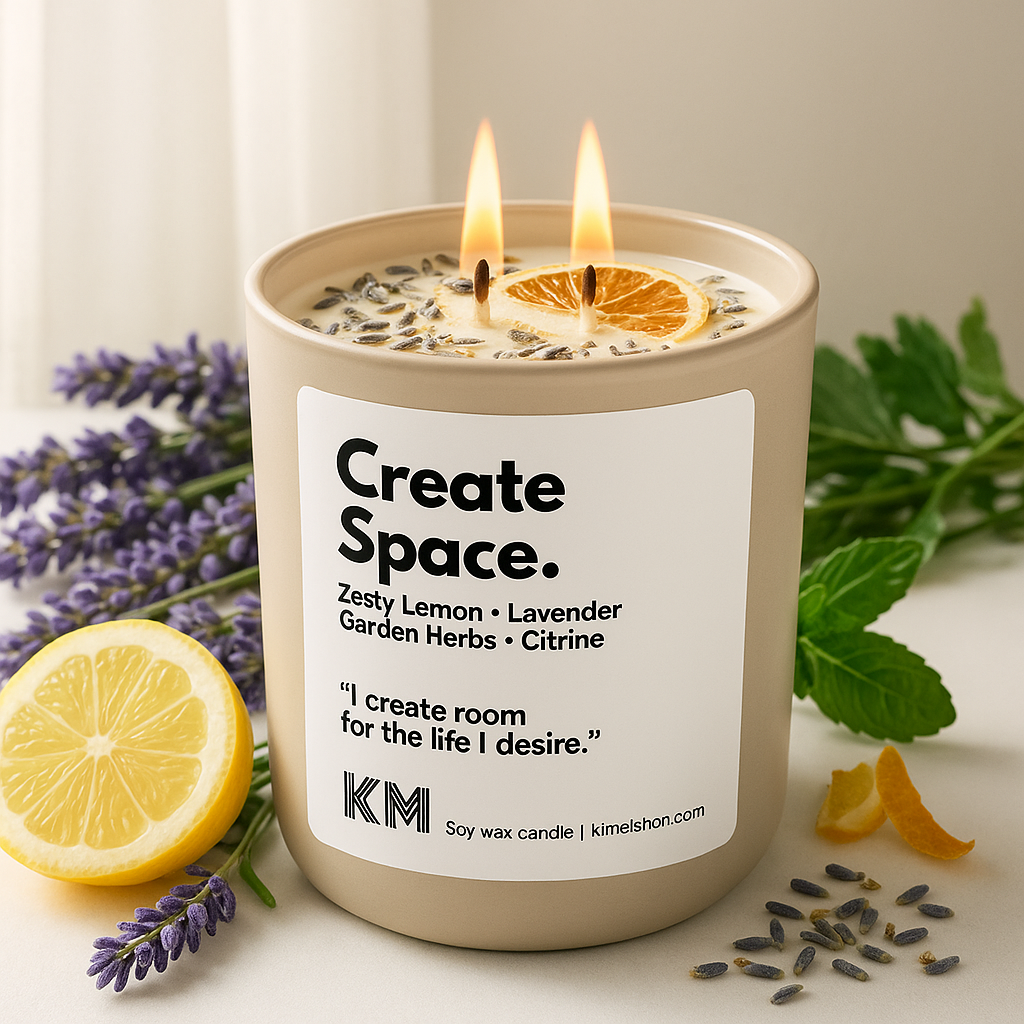 Create Space Affirmation Candle: Lavender+ Lemon + Basil