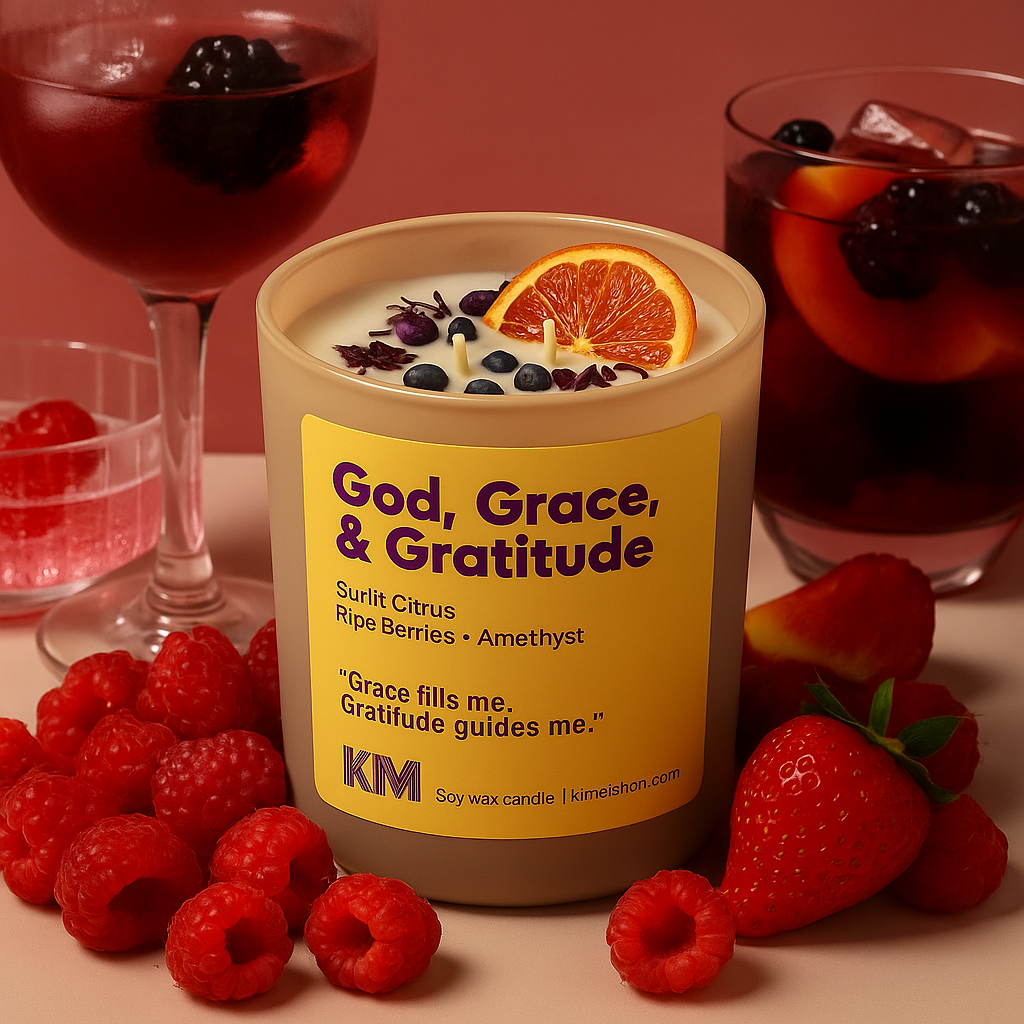 God, Grace, Gratitude Affirmation Candle: Sparkling Citrus + Tart Berry